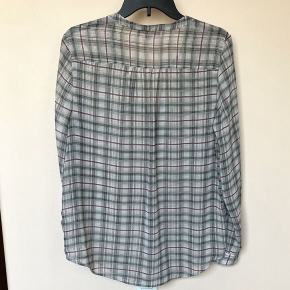 Philosophy Blouse Large Long Sleeve Button Up Sheer Plaid - Picture 3 of 9